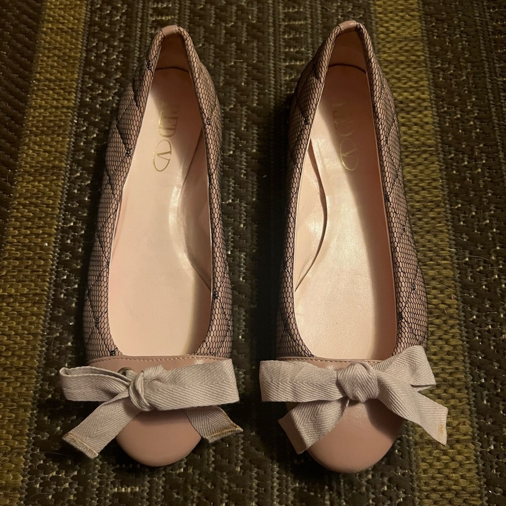Valentino Red V Ballet Flats Quilted Lace Bow Slip On Shoe Pink Black Size